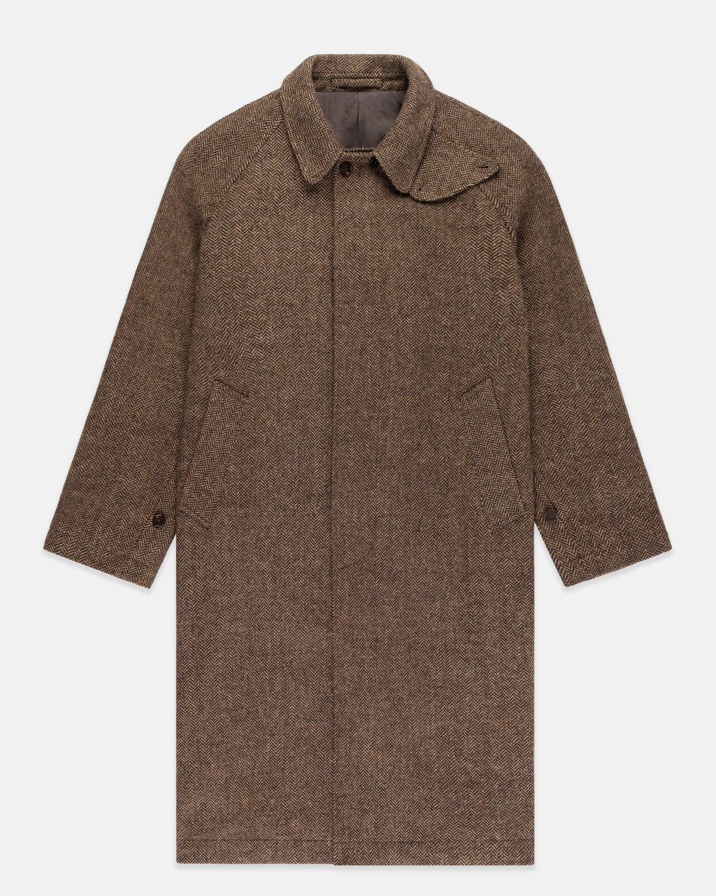 Brown Herringbone British Tweed Balmacaan